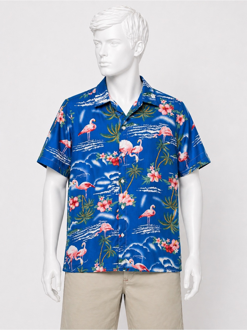 Blue Tropical Flamingo Button-Up Shirt - Boys Large
